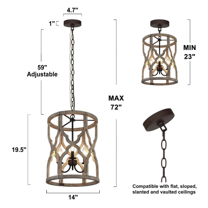 Hiporin 3-Light Wood Chandelier