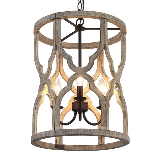 3-Light Wooden Cylinder Chandeliers - Belles Lighting