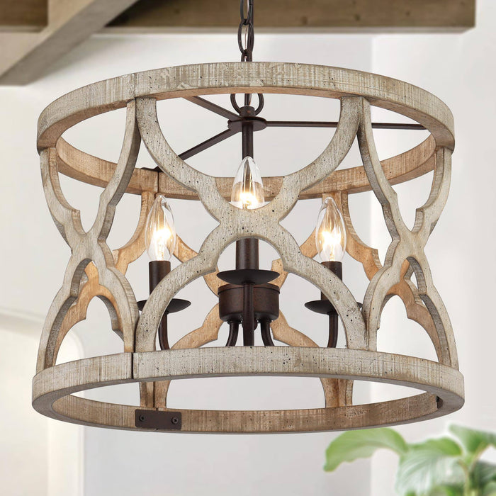 Hiporin 3-Light Wood Drum Chandelier