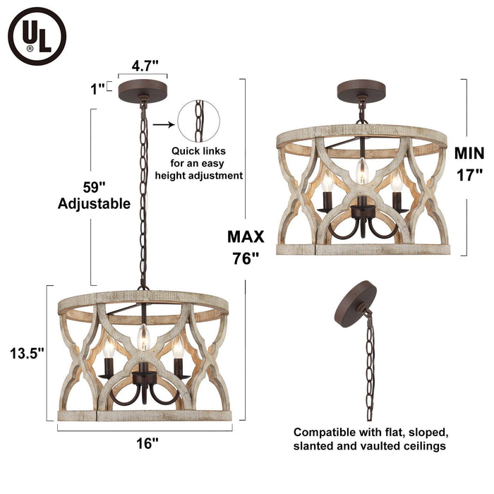 Hiporin 3-Light Wood Drum Chandelier