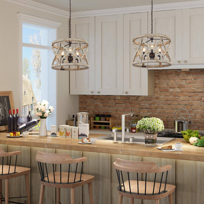 Hiporin 3-Light Wood Drum Chandelier