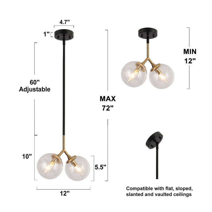 Calmire 2-Light Black and Brass Chandelier