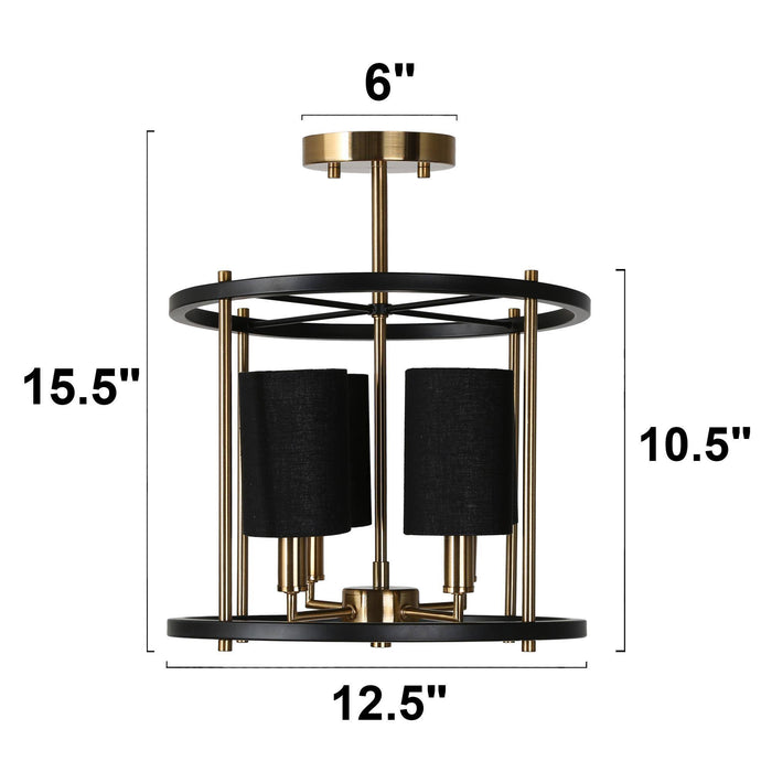Calyma 4-Light Black and Brass Semi-Flush Mount Light