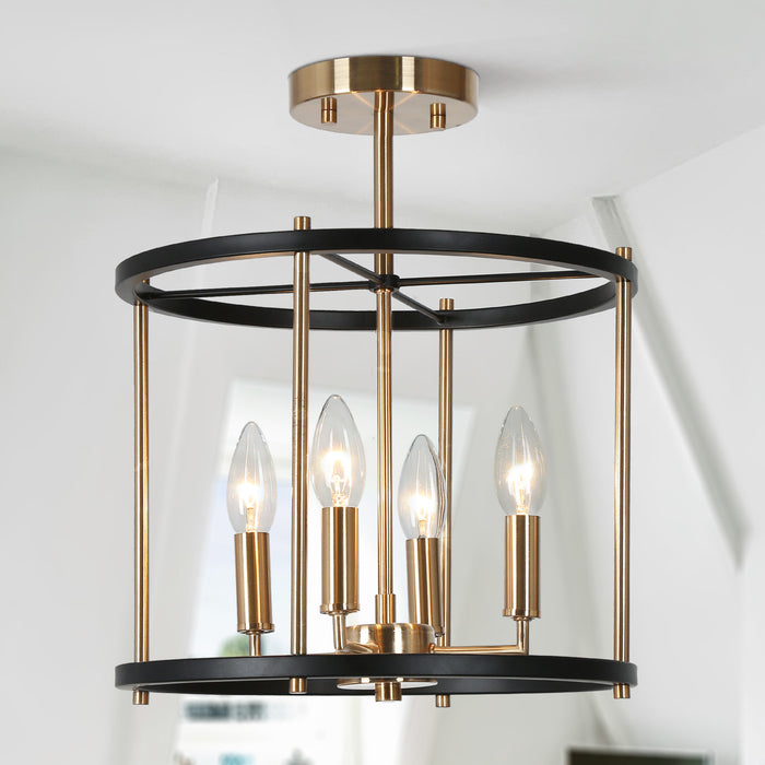 Calyma 4-Light Black and Brass Semi-Flush Mount Light