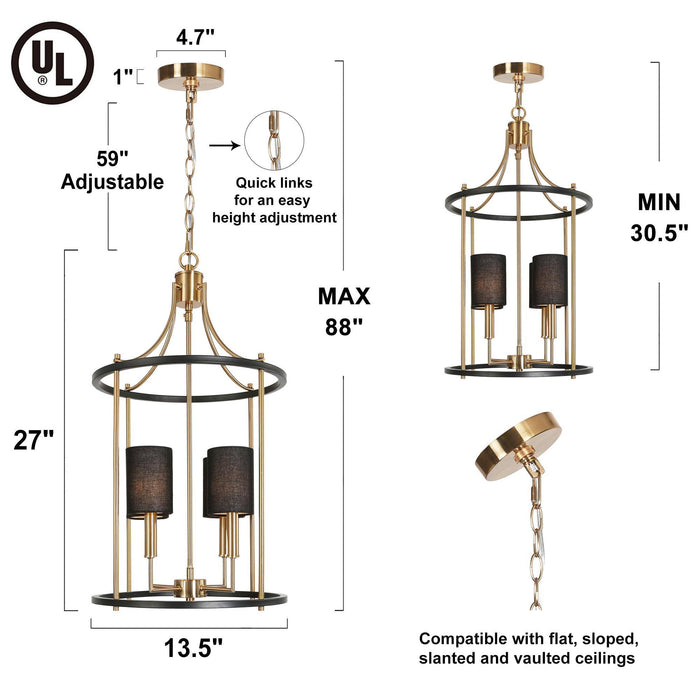 Calyma 4-Light Black and Brass Chandelier