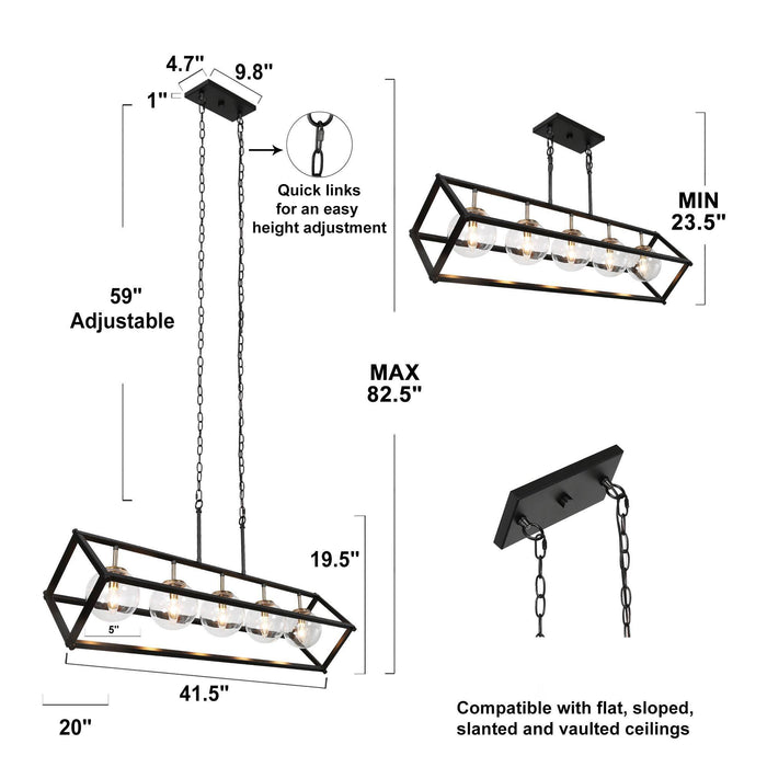 Strowel 5-Light Black and Brass Island Light