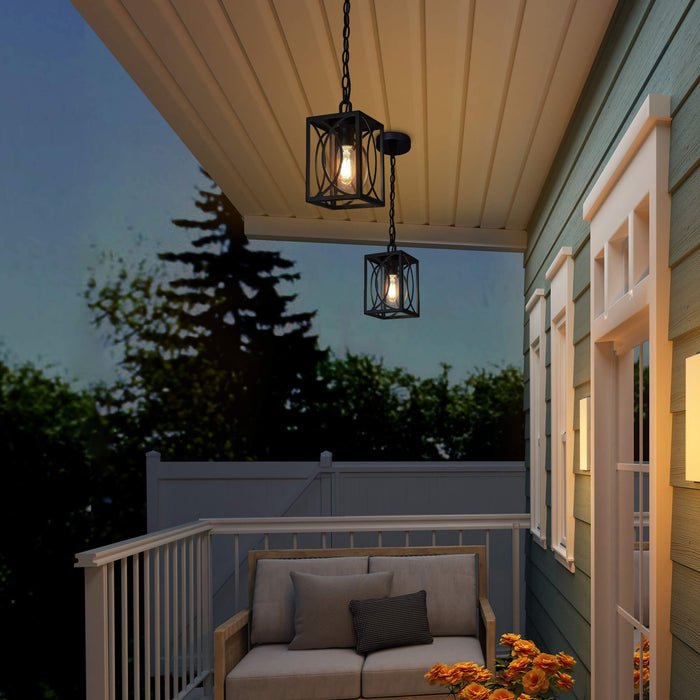 Fansira 1-Light Black Outdoor Pendant Light