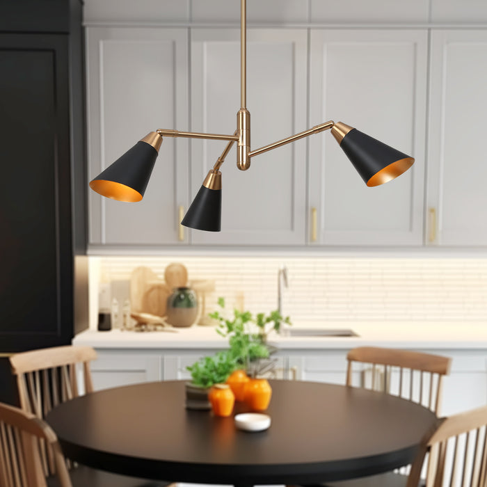 Anthur 3-Light Black and Brass Chandelier