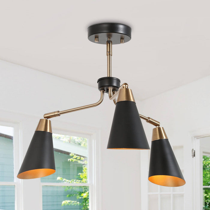 Anthur 3-Light Black and Brass Semi-Flush Mount Light