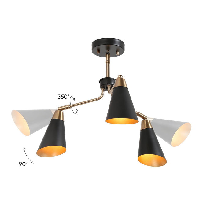 Anthur 3-Light Black and Brass Semi-Flush Mount Light