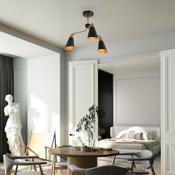 Anthur 3-Light Black and Brass Semi-Flush Mount Light