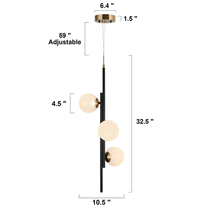Betoni 3-Light LED Black and Brass Chandelier