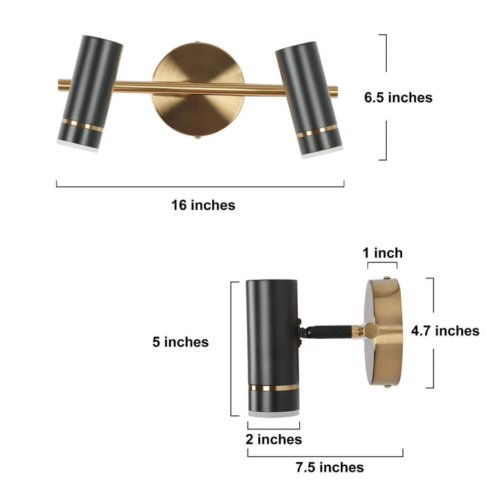 Floeice 2-Light LED Black and Brass Bathroom Vanity Light