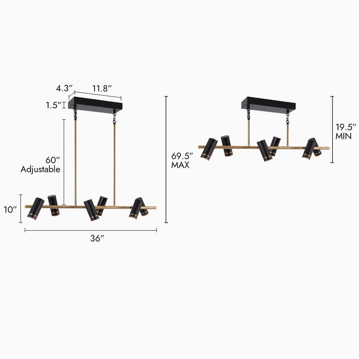 Floeice 6-Light LED Black and Brass Island Light