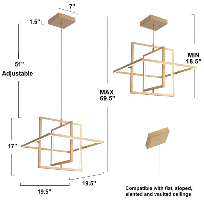 Lithops 3-Light LED Gold Metal Geometric Chandelier