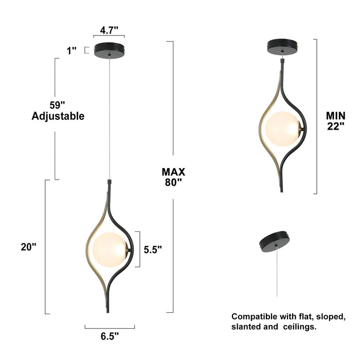 Betoni 1-Light LED Black and Brass Pendant Light
