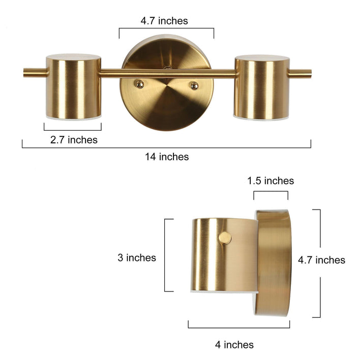 Selagy 2-Light LED Brass Bathroom Vanity Lights