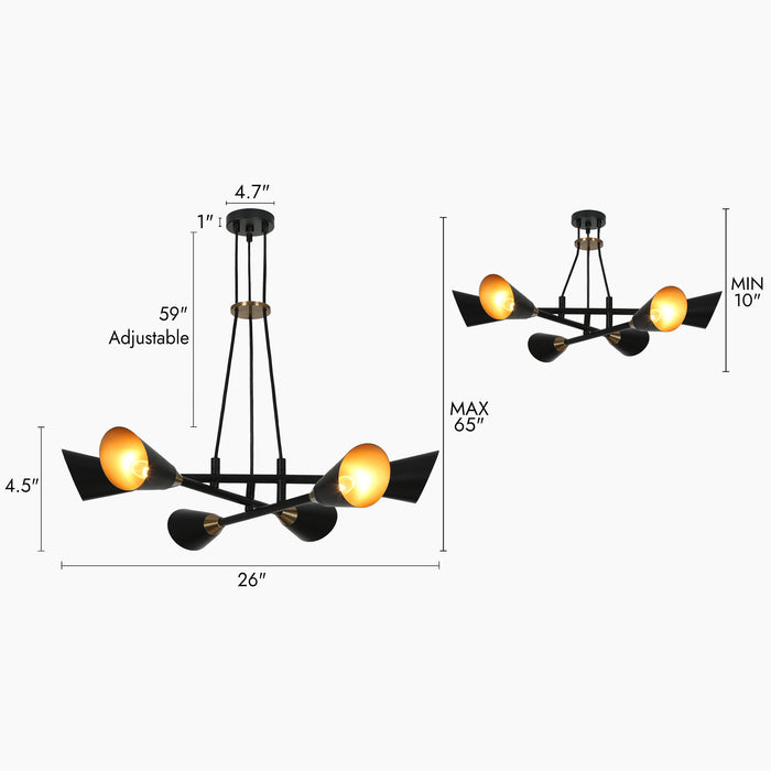 Anthur 6-Light Black and Gold Chandelier