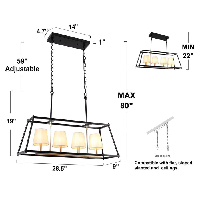 Estrail 4-Light Modern Black and Gold Island Light
