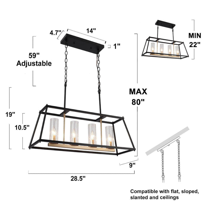 Estrail 4-Light Black And Gold Seeded Glass Island Light