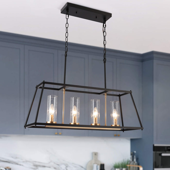 Estrail 4-Light Black And Gold Seeded Glass Island Light