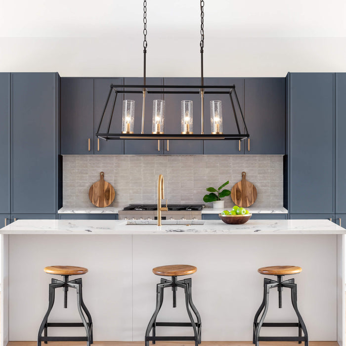 Estrail 4-Light Black And Gold Seeded Glass Island Light