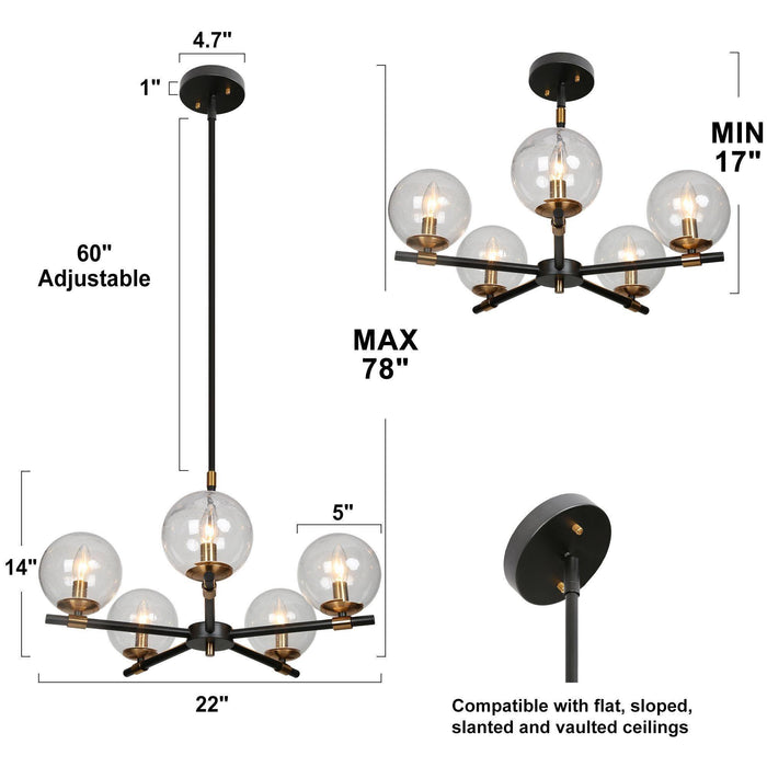 Amiry 5-Light Black And Brass Chandeliers