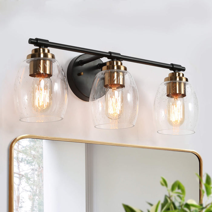Brenova 3-Light Black and Brass Bathroom Vanity Light