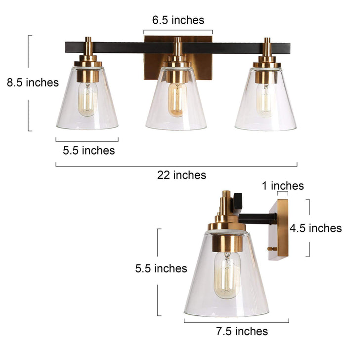 Tetoca 3-Light Black and Brass Bathroom Vanity Light