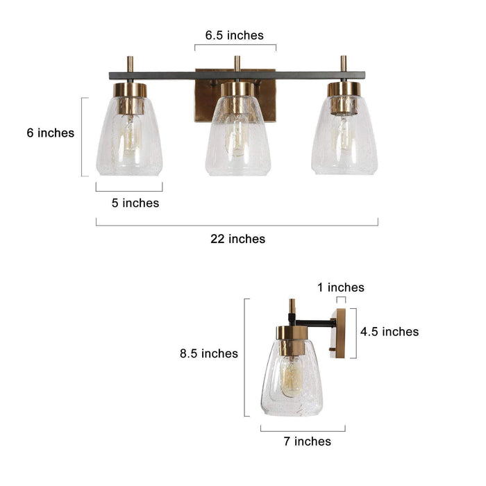 Rhodon 3-Light Black and Brass Bathroom Vanity Light