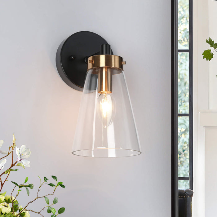 Defewy 1-Light Black and Brass Wall Sconce