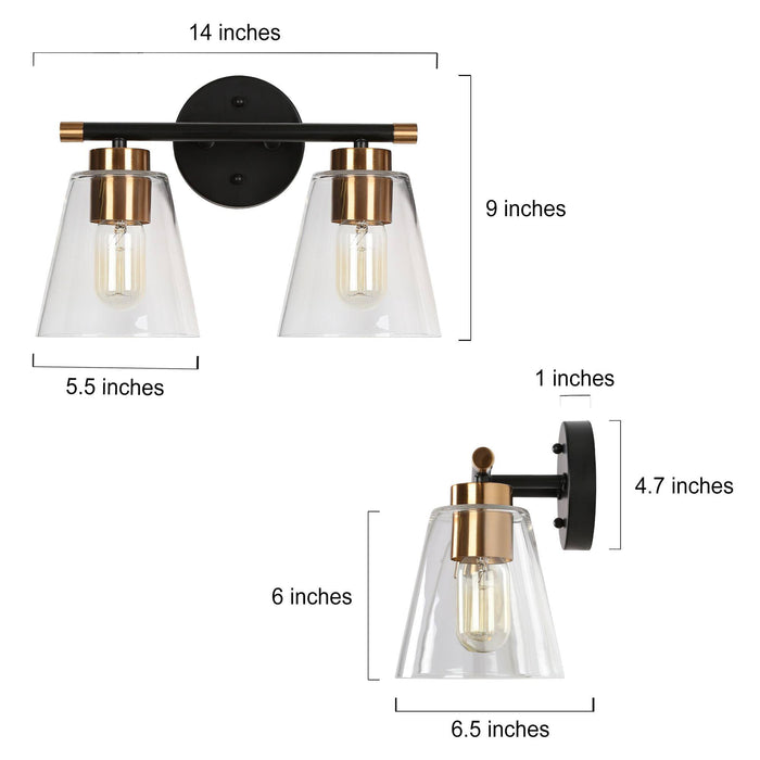 Auryne 2-Light Black and Brass Bathroom Vanity Lights
