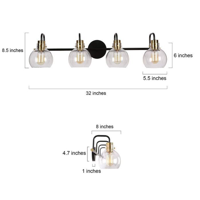 Luffa 4-Light Black and Brass Bathroom Vanity Light