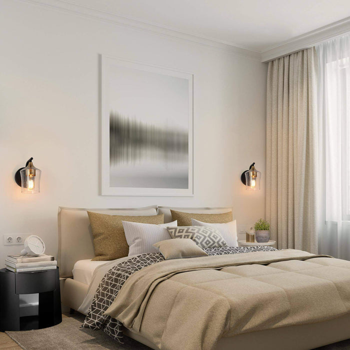 Serevo 1-Light Black and Brass Glass Wall Sconce