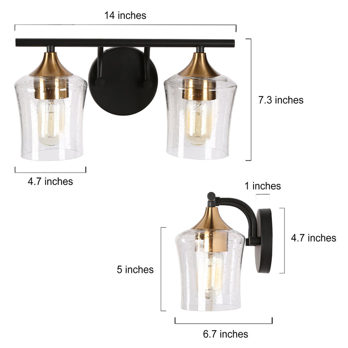Serevo 2-Light Black And Brass Seeded Glass Vanity Light