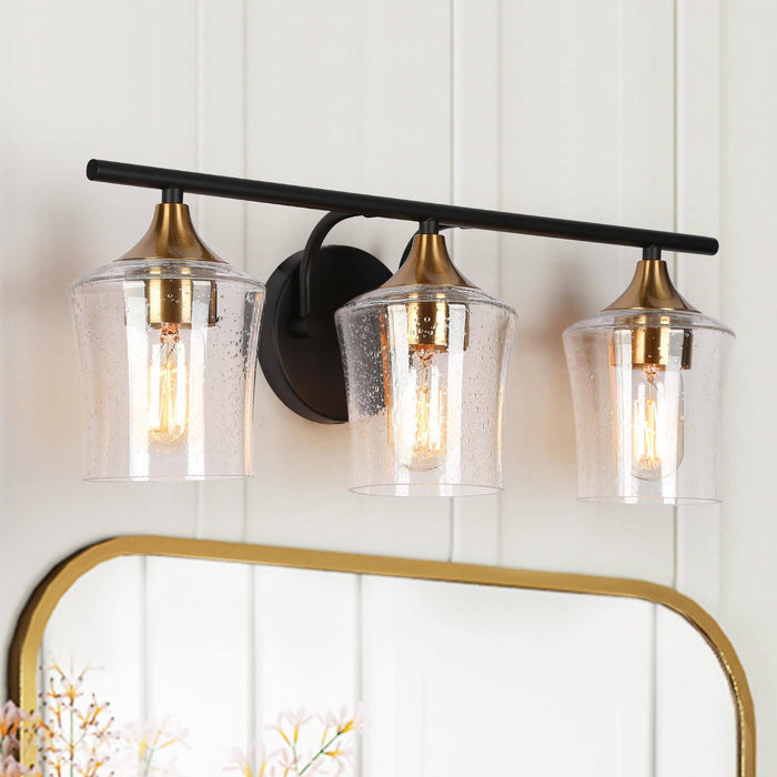 Serevo 3-Light Black And Brass Seeded Glass Vanity Lights