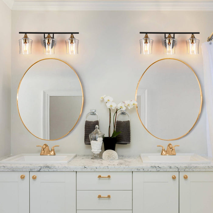 Serevo 3-Light Black And Brass Seeded Glass Vanity Lights