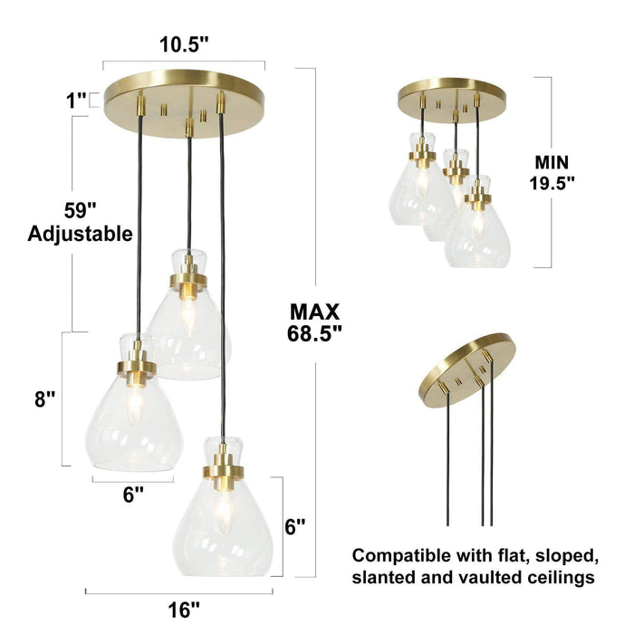 Thimbe 3-Light Brass Chandelier