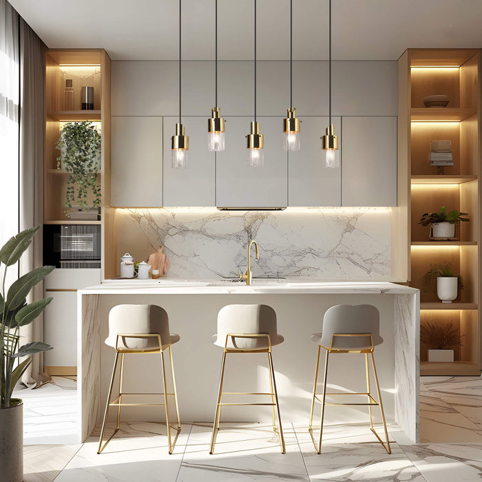 Iphige 5-Light Black and Brass Island Light