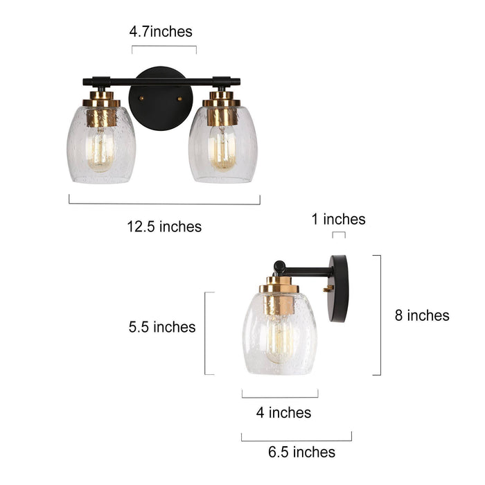 Brenova 2-Light Black and Brass Bathroom Vanity Lights