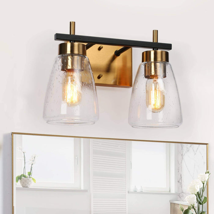 Rhodon 2-Light Black and Brass Bathroom Vanity Light