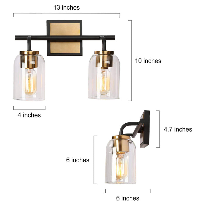 Ephedra 2-Light Black and Brass Bathroom Vanity Light