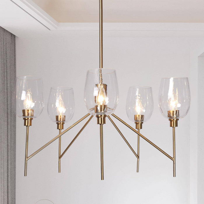 Fupoto 5-Light Brass Clear Glass Chandeliers