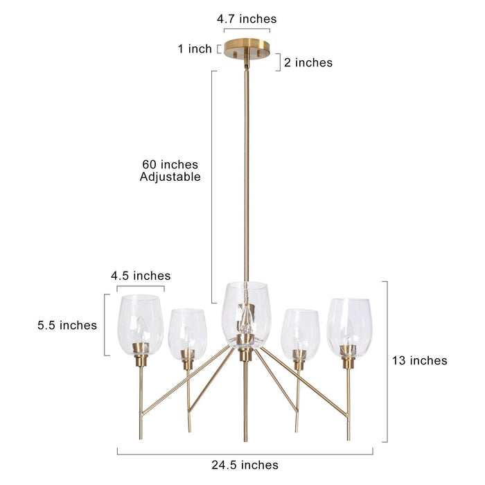 Fupoto 5-Light Brass Clear Glass Chandeliers