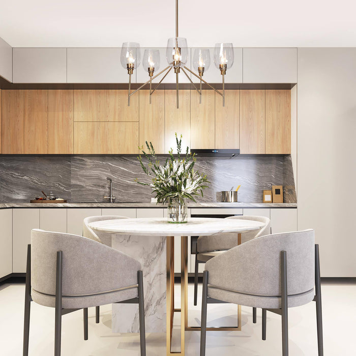 Fupoto 5-Light Brass Clear Glass Chandeliers