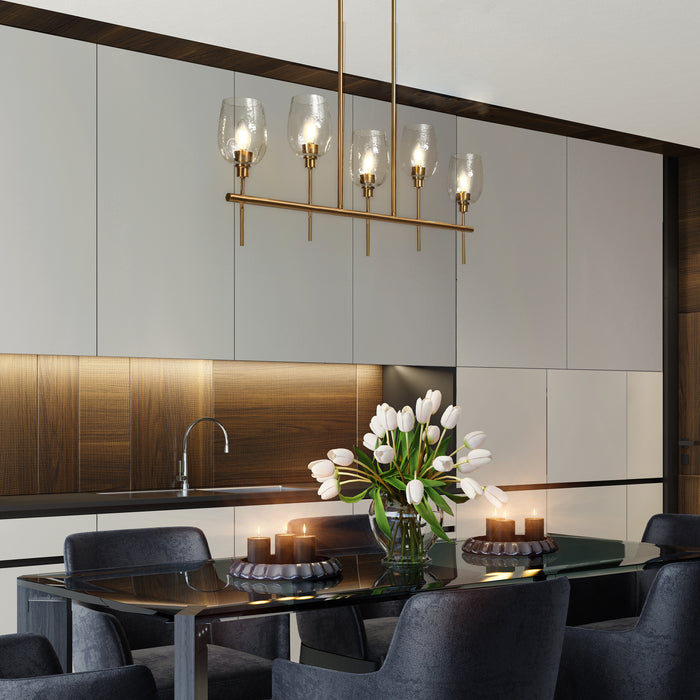 Fupoto 5-Light Brass Textured Glass Island Lights