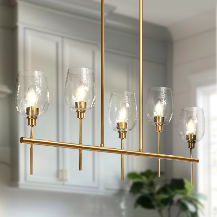 Fupoto 5-Light Brass Textured Glass Island Lights