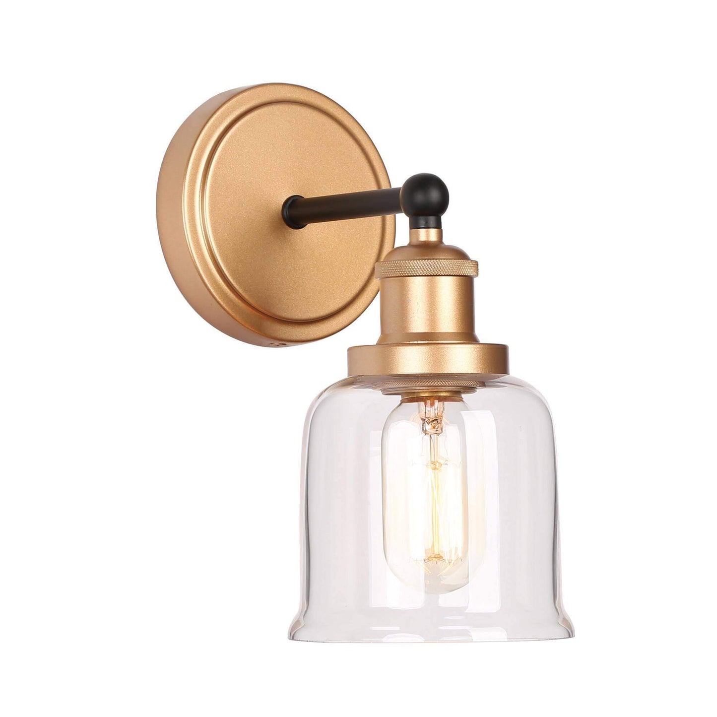 Modern Gold Wall Sconce with Bell-Shaped Clear Glass Shade