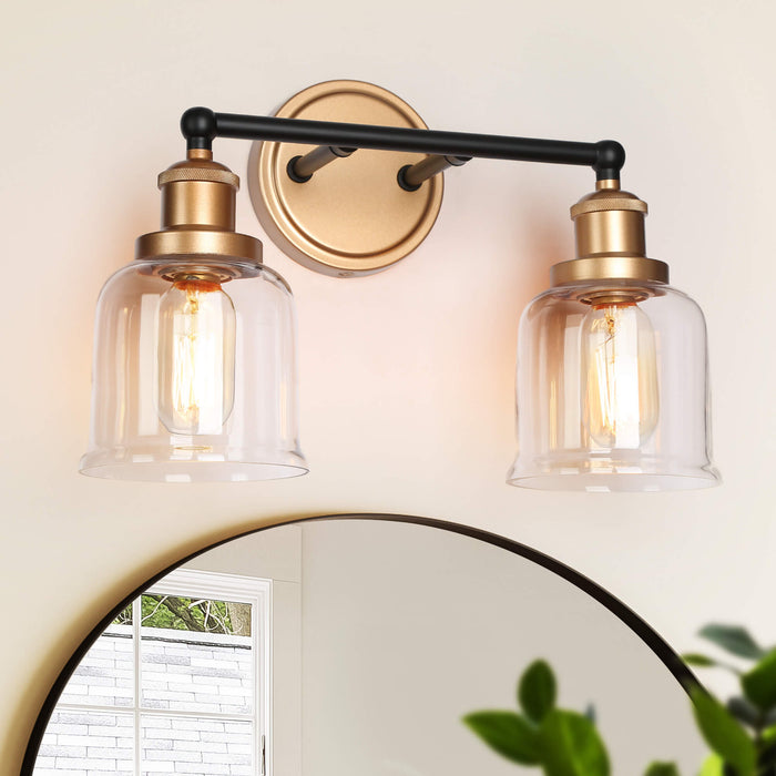 Hengra 2-Light Black and Brass Bathroom Vanity Light