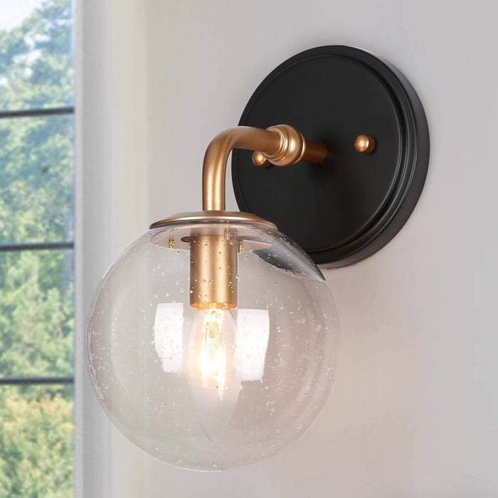Thalum 1-Light Black And Gold Seeded Glass Wall Sconce